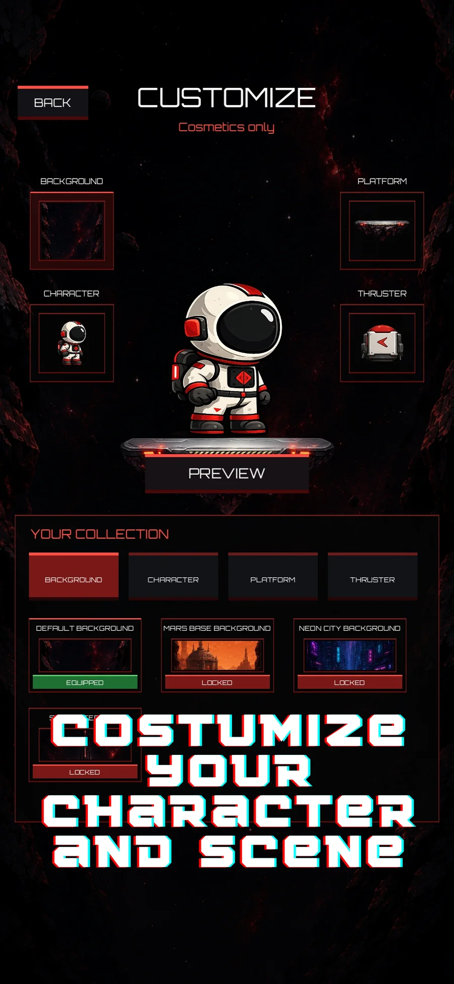 Void Hop customization screen with character and scene options
