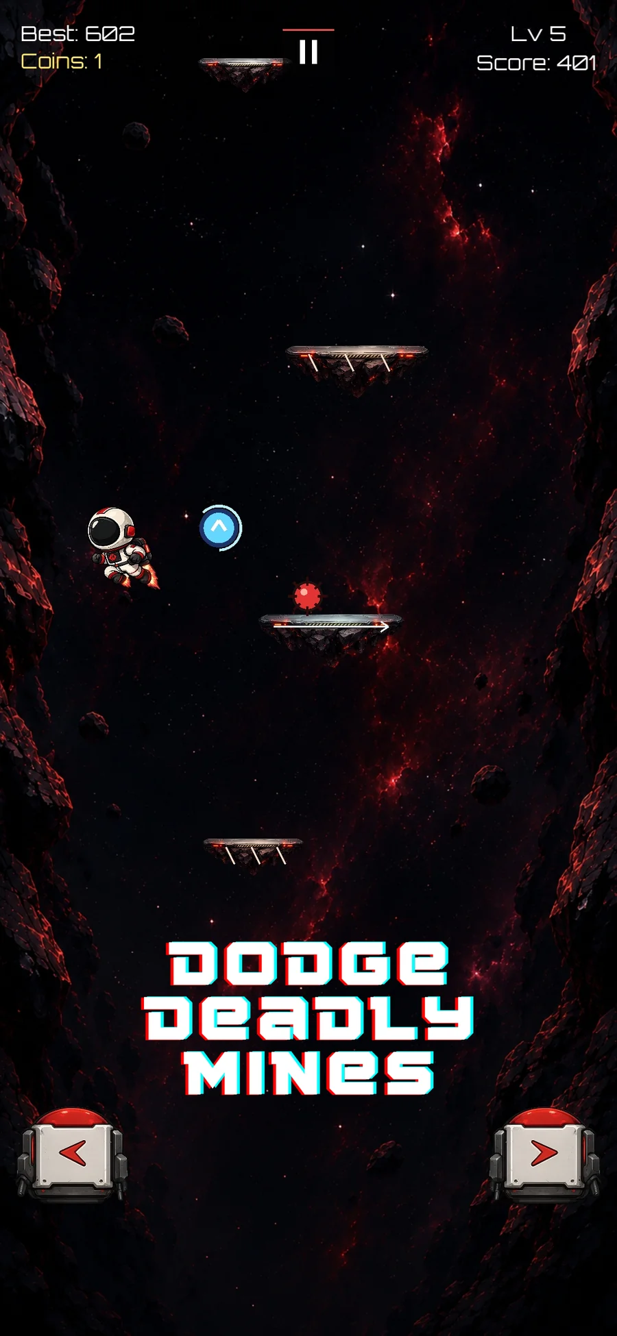 Void Hop screenshot showing deadly mine hazards